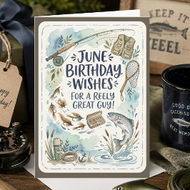 彼氏への6月の誕生日カード 水彩の釣りパロディ カード