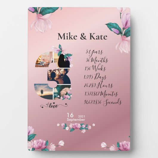 彼氏カスタムの写真コラージュ3周年記念 フォトプラーク (正面)