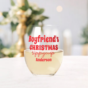彼氏パーソナライズされたのクリスマス杯 ステムなしワイングラス