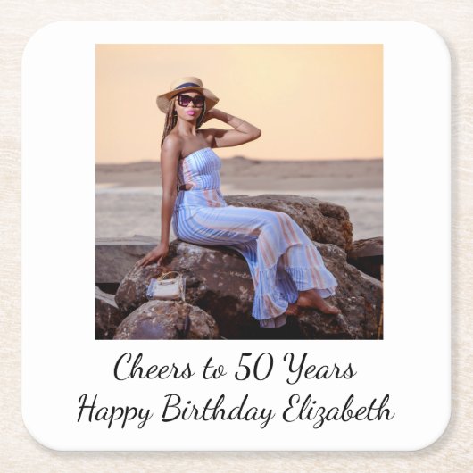 彼氏彼女の誕生日パーティーをフォトパーソナライズ スクエアペーパーコースター (正面)