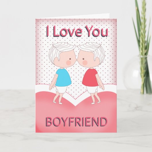 彼氏、ゲイ、かわいいカップルキスをするバレンタイン= シーズンカード (正面)