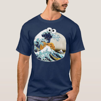 彼素晴らしはCookie食べのWave Off Kanagawa Googly E Tシャツ