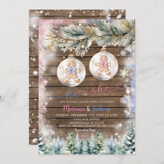 彼素朴と彼女はクリスマスの性別を明らかにする 招待状 (正面/裏面)