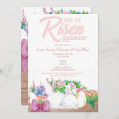 彼素朴は宗教復活祭で復活したピンクのバニー 招待状 (正面/裏面)