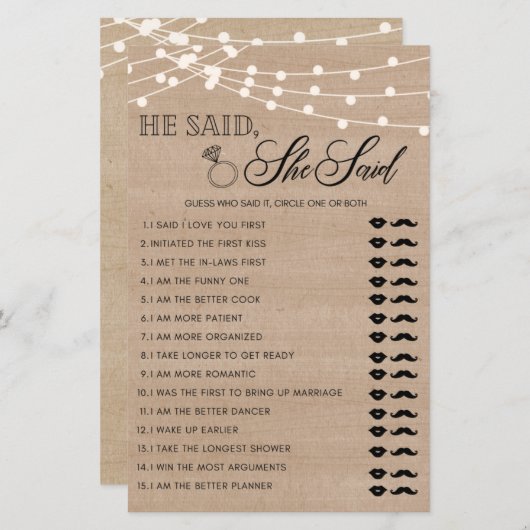 彼素朴は彼女はブライダルシャワーゲームと言った (正面/裏面)