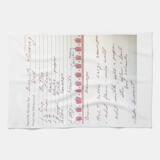 彼自身のhandwritのパパのビスケットおよびグレービーのレシピ キッチンタオル (横)