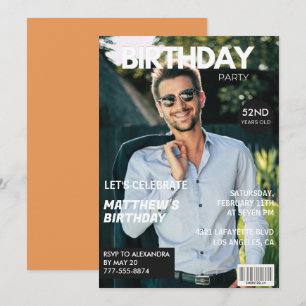 彼52歳の誕生日のためのモダンな雑誌の表紙 招待状