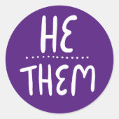 彼/彼らは紫色の手書きのセットを発音 ラウンドシール (正面)