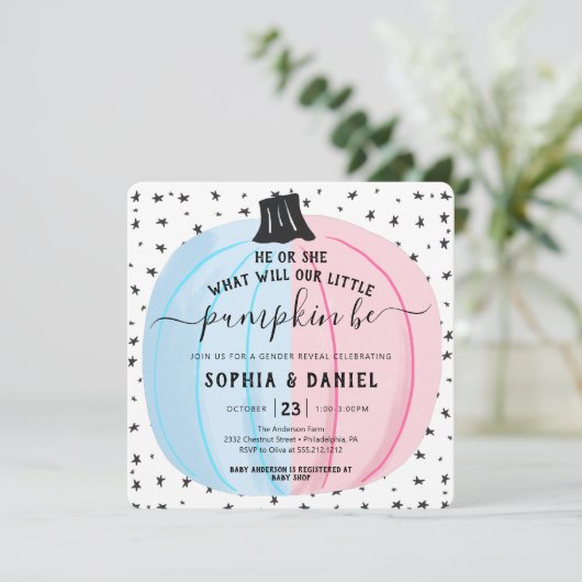 彼/彼女の小さなカボチャの性別がハロウィーンを暴露 招待状 (スタンド正面)