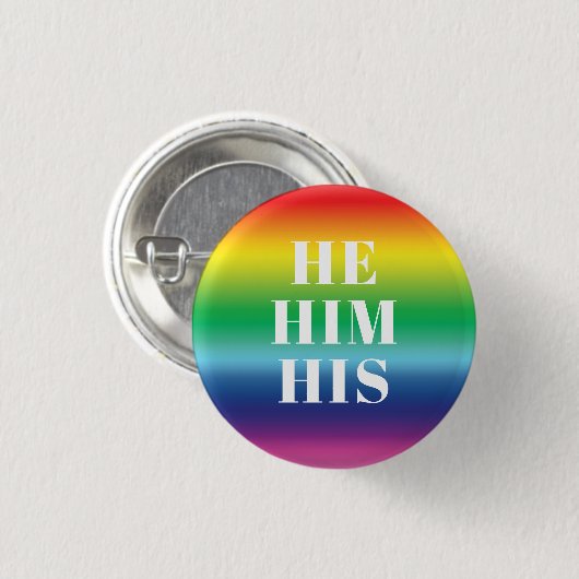 彼,彼,彼,代名詞 – Lgbtqプライド虹 缶バッジ (正面&裏面)