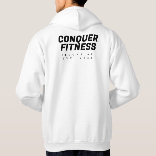 征服フィットネスセドナフード付きスウェットシャツブラックフォント パーカ (裏面)