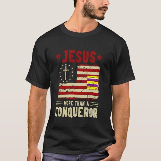 征服者以上のイエス アメリカ国旗 ヴィンテージ Tシャツ (正面)