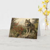 待ちウルフ誕生日グリーティングカード カード (黄色い花)