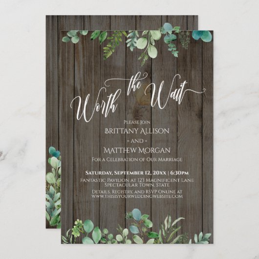 待ちユーカリの緑の茶色の木の価値 招待状 (正面/裏面)