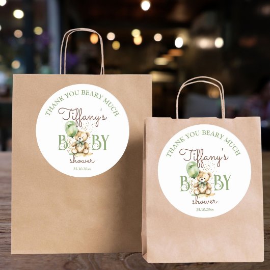 待ち心待ちテディベア緑のベビーシャワーの好意 ラウンドシール