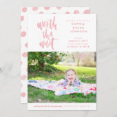 待ち時間|のピンクの価値を持つ採用の発表| 案内状 (正面/裏面)