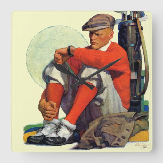 待ち続けられるゴルファー スクエア壁時計 (正面)