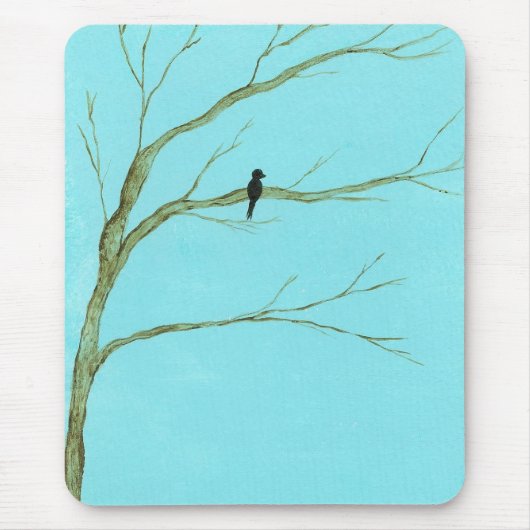 待っていること-木の元の芸術のマウスパッドの単独鳥 マウスパッド (正面)