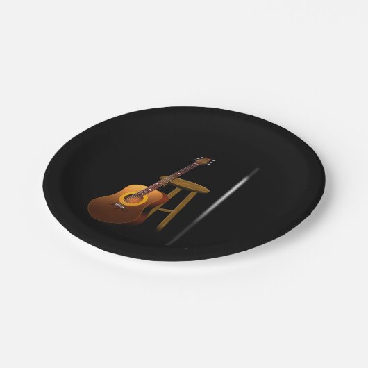 待っているアンコールギターの腰掛けおよびマイク ペーパープレート (アングル)