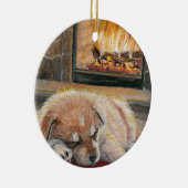 待っているサンタ犬の子犬の暖炉のオーナメント セラミックオーナメント (右)