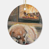 待っているサンタ犬の子犬の暖炉のオーナメント セラミックオーナメント (左)