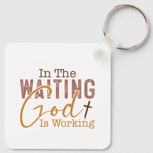 待っている中で神はクリスチャン引用文を働いている キーホルダー (裏面)
