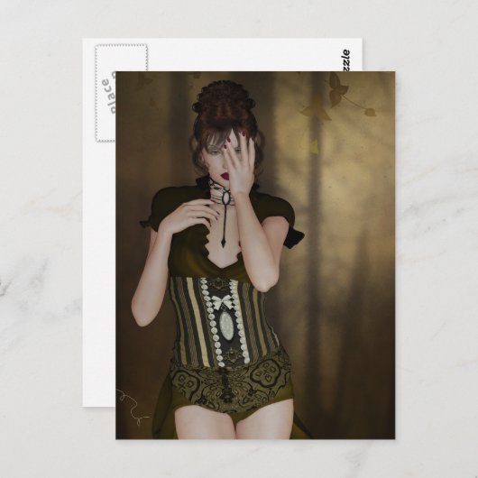 待っている女性:デジタルポートレートゴシック様式のアートカード ポストカード (正面/裏面)