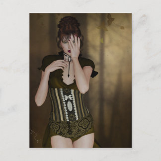 待っている女性：デジタルポートレートゴシック様式のアートカード ポストカード