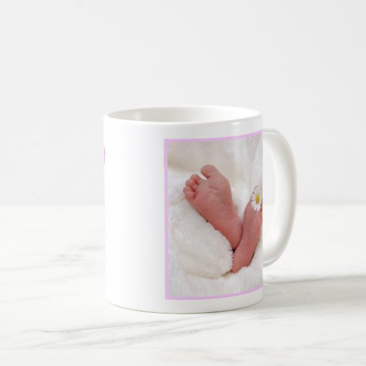 待っている祖母の写真カスタムピンクのお知らせ コーヒーマグカップ (正面右)