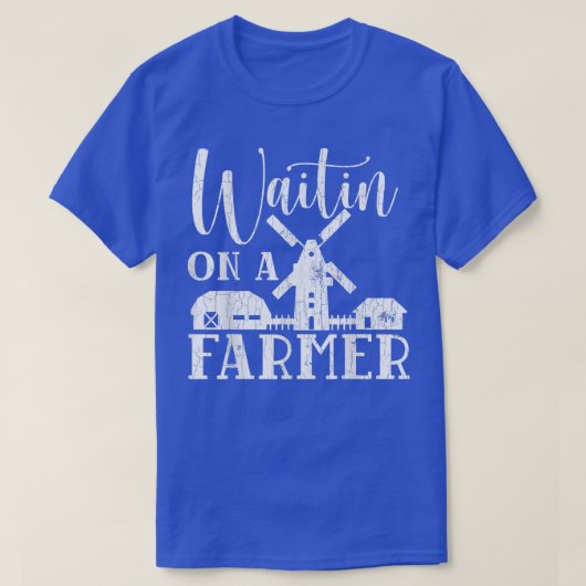 待っている農家おもしろい農業トラクター動物 Tシャツ (デザイン正面)