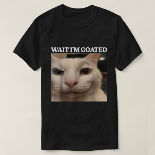 待ってマジでヤバすぎワロタ 猫のミームデザイン Tシャツ (デザイン正面)