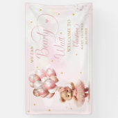 待って待ってテディベア女の子の赤ちゃんシャワーへようこそ 横断幕 (縦)