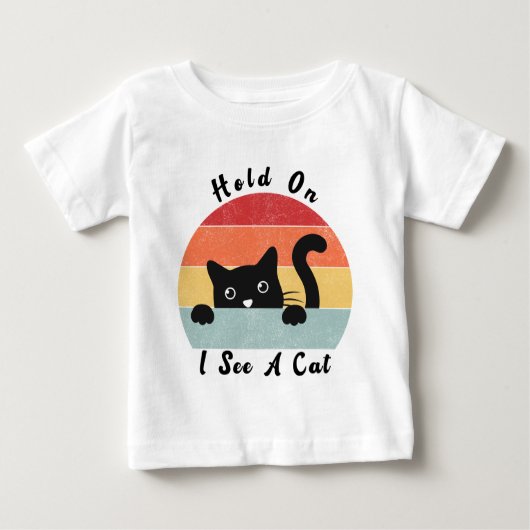 待って猫が見えるおもしろい猫好き ベビーTシャツ (正面)