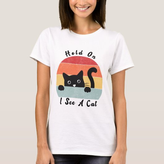 待って猫が見えるおもしろい猫好き Tシャツ (正面)