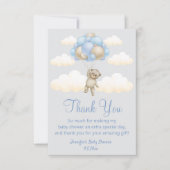 待って、男の子の赤ちゃんシャワー可愛いクマ青茶色 サンキューカード (正面)