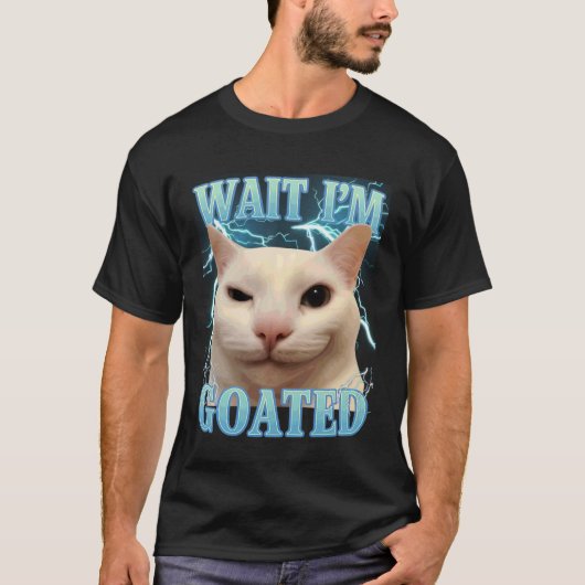 待って、私はヤバい猫 ばかばかしい猫のミーム 男女兼用 Tシャツ (正面)