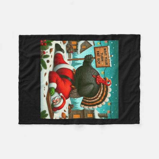 待つあなたのターン太った男の子トルコSanta おもしろい Thanxssgi フリースブランケット (正面(横))
