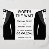 待つ価値あり 本物のゴールド箔 ゲイ ウェディング 箔招待状 (裏面)