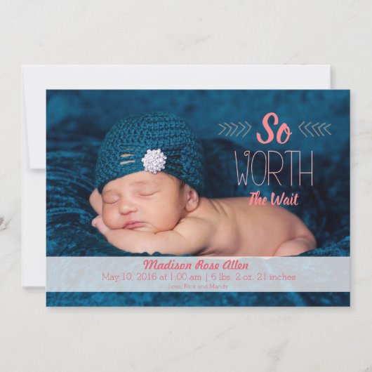 「待つ価値がある」採用または誕生発表 案内状 (正面)