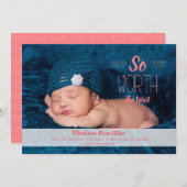 「待つ価値がある」採用または誕生発表 案内状 (正面/裏面)