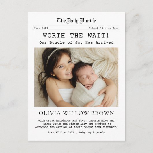 待つ価値がある、新聞発表 ポストカード (正面)