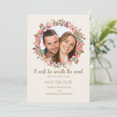 待つ価値この再び試してみようピンクの花クリーム セーブザデート (スタンド正面)