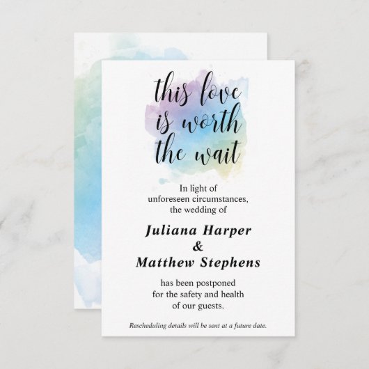 待つ価値のある愛 |の結婚イベント延期カード 出欠カード (正面/裏面)