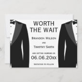 待つ価値のある白黒同性婚ウェディング セーブザデート (裏面)