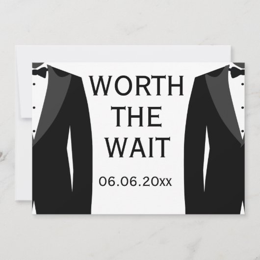 待つ価値のある黒と白のゲイウェディング セーブザデート (正面)