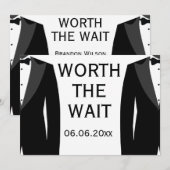 待つ価値のある黒と白のゲイウェディング セーブザデート (正面/裏面)