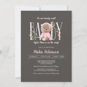 待てよ！テディベアピンクのベビーシャワー  招待状 (正面)