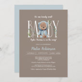 待てよ！ブルーテディベアベビーシャワー 招待状 (正面/裏面)