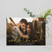 待望の結婚式写真スクリプトでSave the Dateをセーブ 箔招待状 (立ち正面)