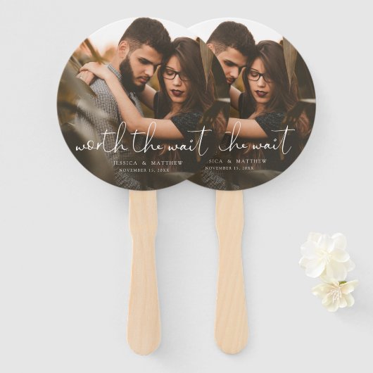 待望の結婚式写真スクリプト モダン ハンドファン (正面&裏面)